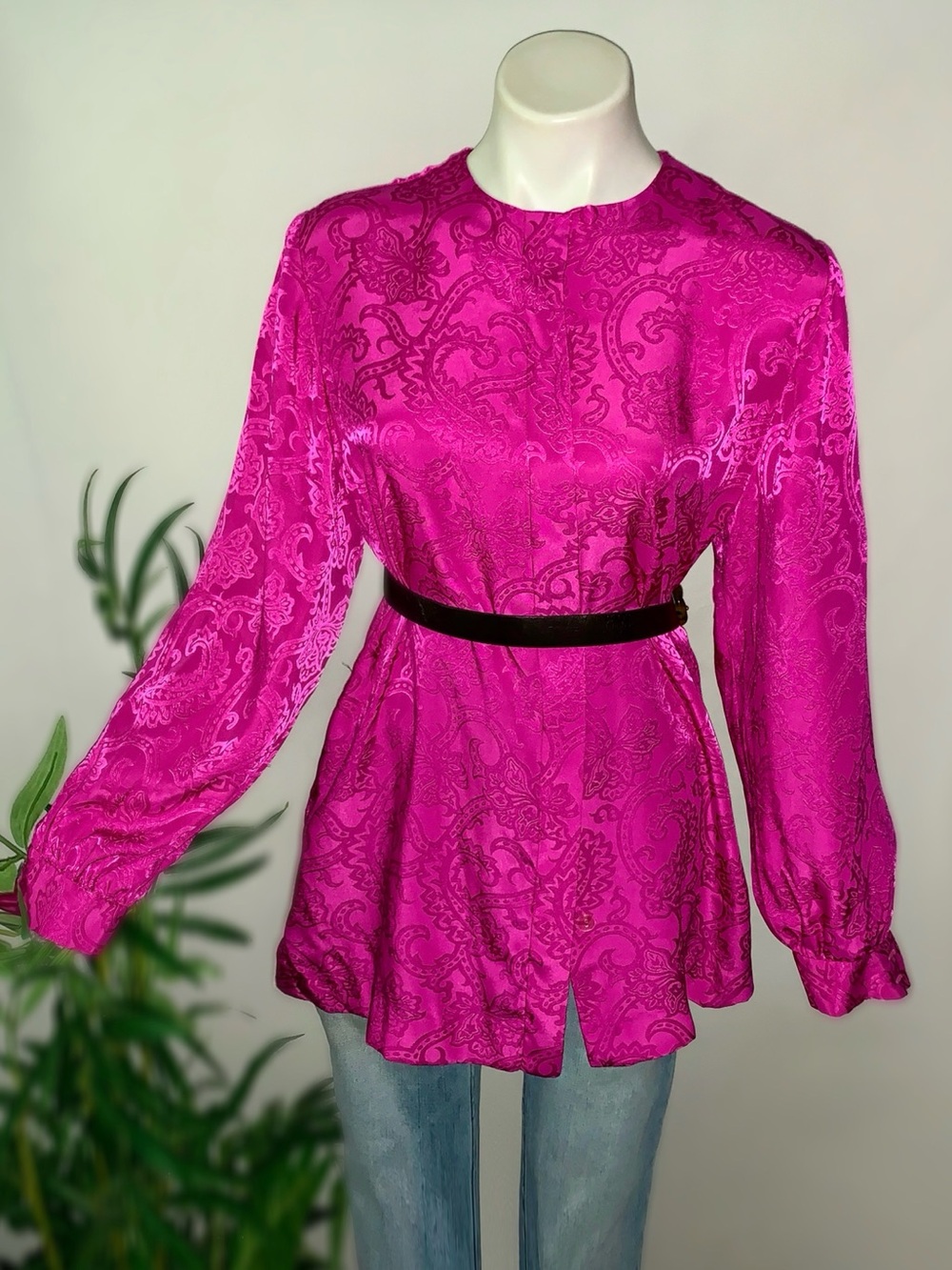 s a t i n :: Vintage Long Floral Brocade Satin Blouse Tunic